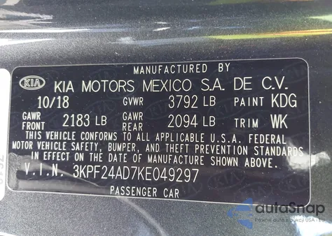 2019 Kia Forte Lxs from USA, damaged, VIN 3KPF24AD7KE049297